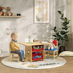 Mesa Infantil con 2 Sillas y 4 Cestas de Almacenamiento Juego de Muebles para Actividades para Niños de +3 Años ... - Ogal.Es