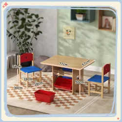 Mesa Infantil con 2 Sillas y 4 Cestas de Almacenamiento Juego de Muebles para Actividades para Niños de +3 Años ... - Ogal.Es
