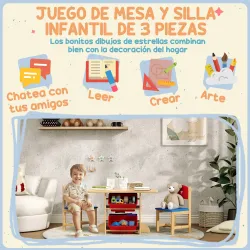 Mesa Infantil con 2 Sillas y 4 Cestas de Almacenamiento Juego de Muebles para Actividades para Niños de +3 Años ... - Ogal.Es