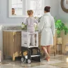 Torre de Aprendizaje Taburete Infantil con Pizarra Convertible en Mesa y Silla con Diseño de Coche Blanco y Gris - Ogal.Es