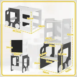 Torre de Aprendizaje Taburete Infantil con Pizarra Convertible en Mesa y Silla con Diseño de Coche Blanco y Gris - Ogal.Es