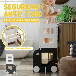 Torre de Aprendizaje Taburete Infantil con Pizarra Convertible en Mesa y Silla con Diseño de Coche Blanco y Gris - Ogal.Es