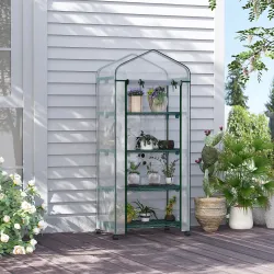 Invernadero de Exterior con Ruedas Estantes de 4 Niveles Puerta con Cremallera y Marco de Acero 69x50x165cm Tran... - Ogal.Es