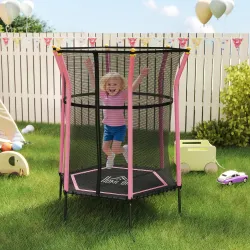 Cama Elástica Infantil Trampolín para Niños +3 Años con Red de Seguridad 122x111x190 cm Rosa - Ogal.Es