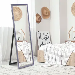 Espejo de Cuerpo Entero 150x50 cm con Marco en Terciopelo y Soporte para Salón Dormitorio Gris - Ogal.Es