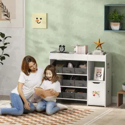 Organizador Infantil con Compartimentos 9 Cestas Extraíbles y Láminas de Pegatinas 92x30x80 cm Blanco - Ogal.Es