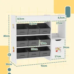 Organizador Infantil con Compartimentos 9 Cestas Extraíbles y Láminas de Pegatinas 92x30x80 cm Blanco - Ogal.Es