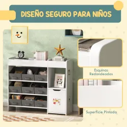 Organizador Infantil con Compartimentos 9 Cestas Extraíbles y Láminas de Pegatinas 92x30x80 cm Blanco - Ogal.Es