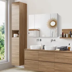 Armario de Baño con Espejo Luces LED Estantes Ajustables y USB Estilo Moderno 90x15x75 cm Blanco - Ogal.Es