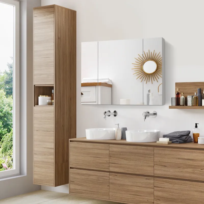 Armario de Baño con Espejo Luces LED Estantes Ajustables y USB Estilo Moderno 90x15x75 cm Blanco - Ogal.Es