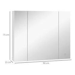 Armario de Baño con Espejo Luces LED Estantes Ajustables y USB Estilo Moderno 90x15x75 cm Blanco - Ogal.Es