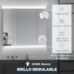 Armario de Baño con Espejo Luces LED Estantes Ajustables y USB Estilo Moderno 90x15x75 cm Blanco - Ogal.Es