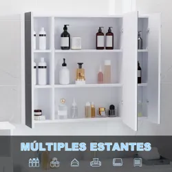 Armario de Baño con Espejo Luces LED Estantes Ajustables y USB Estilo Moderno 90x15x75 cm Blanco - Ogal.Es