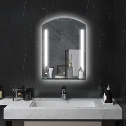 Espejo de Baño con Luces LED 70x50 cm Interruptor Táctil Iluminación Regulable y Estante de Vidrio Plata - Ogal.Es