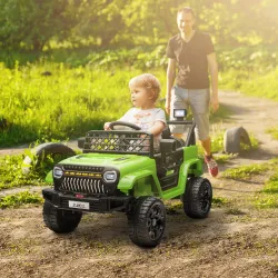 Coche Eléctrico para Niños con Batería 12V Mando a Distancia Velocidad Ajustable USB Faros Bocina Verde - Ogal.Es