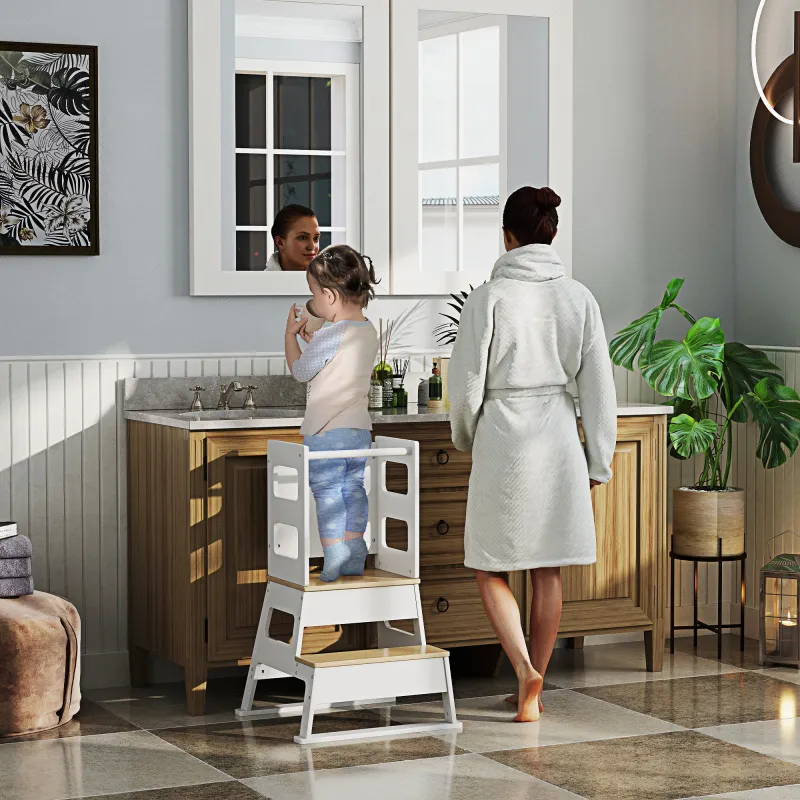 Torre de Aprendizaje para Niños de 3-6 Años con Pizarra y Barrera de Seguridad para Baño Cocina 55x52,5x87,5 cm ... - Ogal.Es