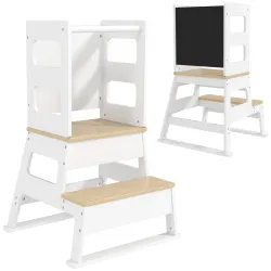 Torre de Aprendizaje para Niños de 3-6 Años con Pizarra y Barrera de Seguridad para Baño Cocina 55x52,5x87,5 cm ... - Ogal.Es