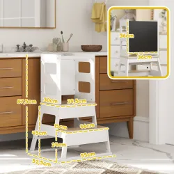 Torre de Aprendizaje para Niños de 3-6 Años con Pizarra y Barrera de Seguridad para Baño Cocina 55x52,5x87,5 cm ... - Ogal.Es