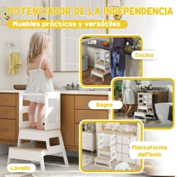 Torre de Aprendizaje para Niños de 3-6 Años con Pizarra y Barrera de Seguridad para Baño Cocina 55x52,5x87,5 cm ... - Ogal.Es