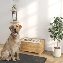 Comedero Perro Elevado con Alimentador Lento Extraíble Comedero y Bebedero de Acero Inoxidable Roble - Ogal.Es