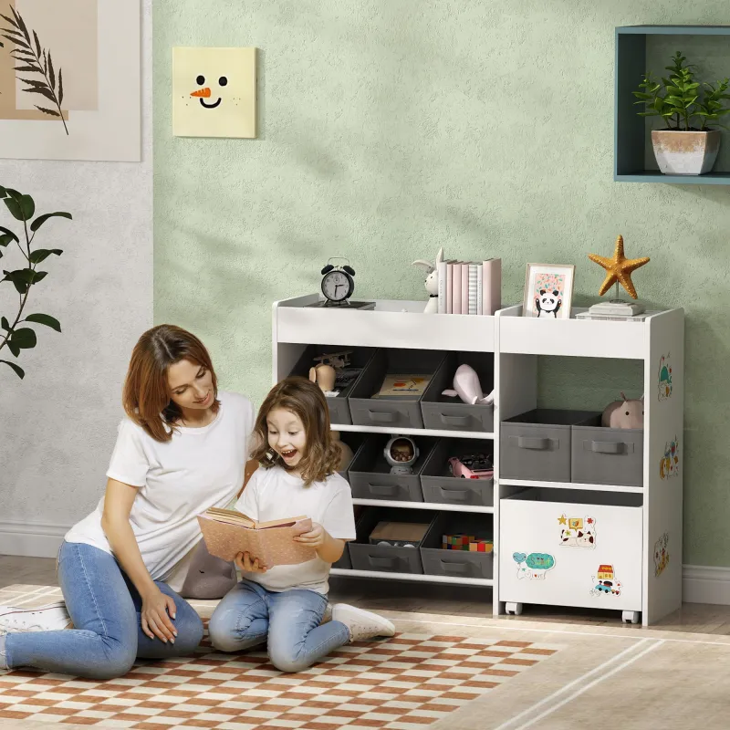 Organizador Infantil con 11 Cestas Extraíbles Compartimentos y Láminas de Pegatinas 105x30x80 cm Blanco - Ogal.Es
