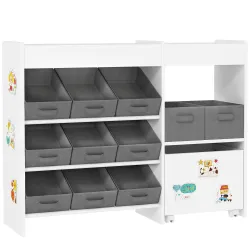 Organizador Infantil con 11 Cestas Extraíbles Compartimentos y Láminas de Pegatinas 105x30x80 cm Blanco - Ogal.Es