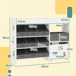 Organizador Infantil con 11 Cestas Extraíbles Compartimentos y Láminas de Pegatinas 105x30x80 cm Blanco - Ogal.Es