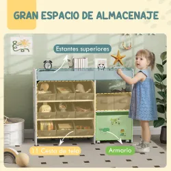 Organizador Infantil con 11 Cestas Extraíbles Compartimentos y Láminas de Pegatinas 105x30x80 cm Blanco - Ogal.Es