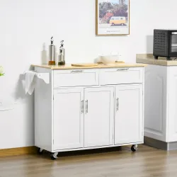 Isla de Cocina Mueble Auxiliar de Cocina con 2 Cajones 6 Puertas y Barra Lateral 121x46x91 cm Roble y Blanco - Ogal.Es