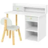 Juego de Escritorio Infantil con Silla Pupitre Infantil con Cajones Compartimento y Estantes Verde Claro y Blanco - Ogal.Es