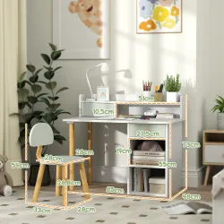 Juego de Escritorio Infantil con Silla Pupitre Infantil con Cajones Compartimento y Estantes Verde Claro y Blanco - Ogal.Es
