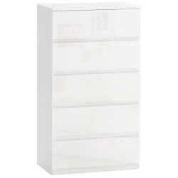 Cómoda con 5 Cajones Diseño Anti-vuelco Cajonera para Salón Pasillo 55x33x100 cm Blanco Brillante - Ogal.Es