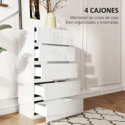 Cómoda con 5 Cajones Diseño Anti-vuelco Cajonera para Salón Pasillo 55x33x100 cm Blanco Brillante - Ogal.Es