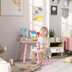Mesa Infantil con Silla y Estante para Libros Escritorio para Niños de +3 Años para Sala de Juegos Rosa - Ogal.Es
