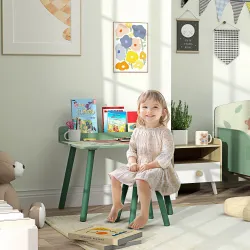 Mesa Infantil con Silla y Estante para Libros Escritorio para Niños de +3 Años para Sala de Juegos Verde - Ogal.Es