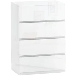 Cómoda con 4 Cajones Diseño Anti-vuelco Cajonera para Salón Pasillo 55x33x80 cm Blanco Brillante - Ogal.Es