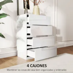 Cómoda con 4 Cajones Diseño Anti-vuelco Cajonera para Salón Pasillo 55x33x80 cm Blanco Brillante - Ogal.Es
