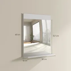 Espejo de Baño de Pared con Estante Abierto Espejo para Entrada Pasillo 50x12x60 cm Blanco - Ogal.Es