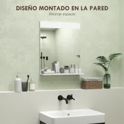 Espejo de Baño de Pared con Estante Abierto Espejo para Entrada Pasillo 50x12x60 cm Blanco - Ogal.Es