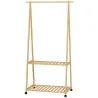 Perchero Burro para Ropa de Bambú con Ruedas 2 Estantes Abiertos y 2 Ganchos 84,5x43,5x158 cm Natural - Ogal.Es