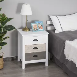 Mesilla de Noche con 3 Cajones Mesa de Noche para Dormitorio Salón 50x38x65 cm Blanco - Ogal.Es