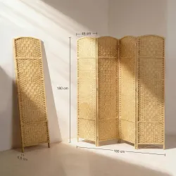 Separador de Ambientes de 4 Paneles Biombo Plegable 180x180 cm Pantalla de Privacidad de Polipropileno Natural - Ogal.Es