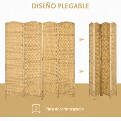 Separador de Ambientes de 4 Paneles Biombo Plegable 180x180 cm Pantalla de Privacidad de Polipropileno Natural - Ogal.Es