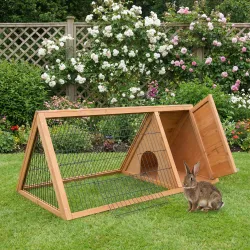 Jaula para Conejos 116x62,2x52,5 cm en Forma de Triangular con Puertas y Rejilla Metálica Madera Natural - Ogal.Es