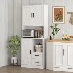 Armario de Cocina con Puertas Compartimentos Abiertos Cajones y Estantes Ajustables 70x40x180 cm Blanco - Ogal.Es