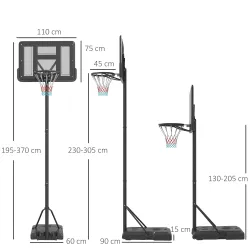Canasta de Baloncesto de Exterior 2 en 1 con Altura Ajustable 230-305 cm Aro de Baloncesto con Soporte Ruedas Ba... - Ogal.Es