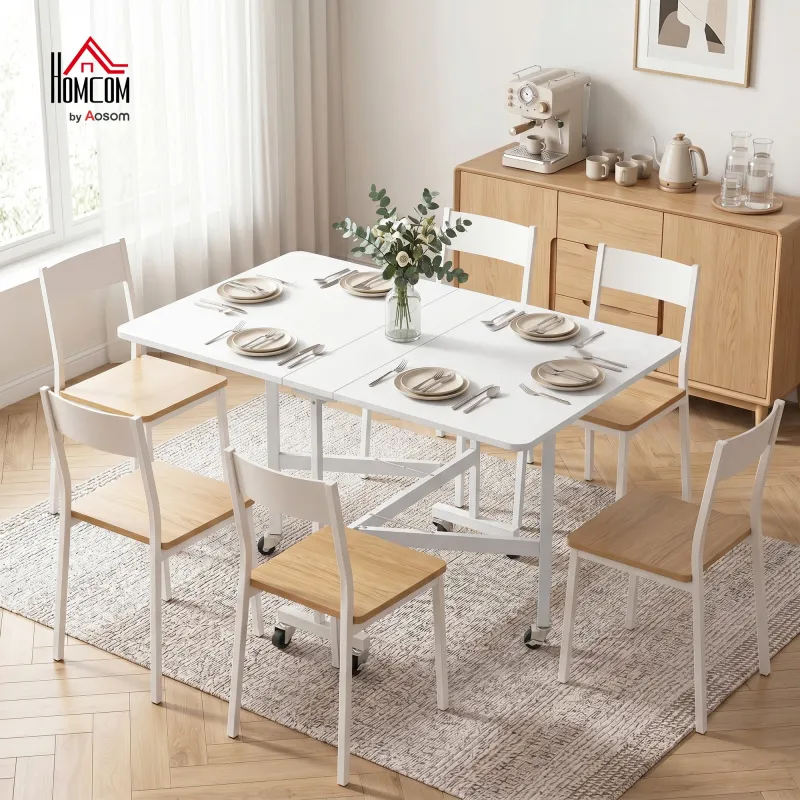 Mesa de Comedor Plegable para 4-6 Personas con Ruedas y Alas Abatibles Mesa Abatible para Cocina 120x80x73 cm Bl... - Ogal.Es