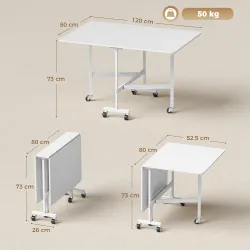 Mesa de Comedor Plegable para 4-6 Personas con Ruedas y Alas Abatibles Mesa Abatible para Cocina 120x80x73 cm Bl... - Ogal.Es