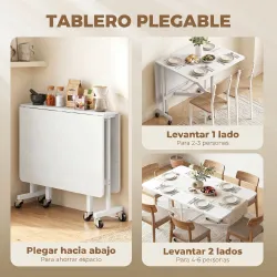 Mesa de Comedor Plegable para 4-6 Personas con Ruedas y Alas Abatibles Mesa Abatible para Cocina 120x80x73 cm Bl... - Ogal.Es