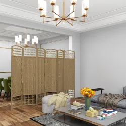 Biombo Separador de Ambientes de 6 Paneles Plegable de Cuerda de Papel 160x170cm Decoración para Dormitorio Natural - Ogal.Es